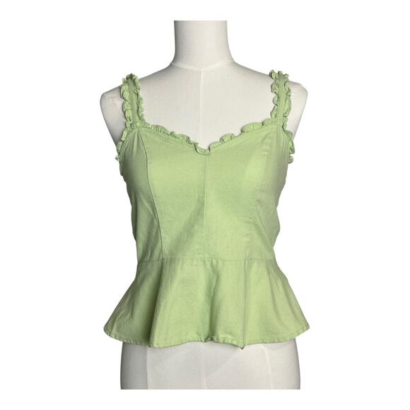 E&M Collection Tops - Green Linen Blend Womens Boho Blouse Shirt Top Cottage Indie Fairy Festival M